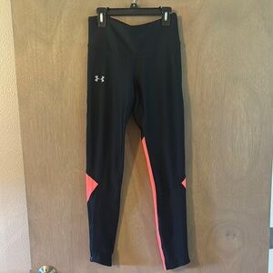 Under Armour Black Leggings with Orange Highlights- Sz M